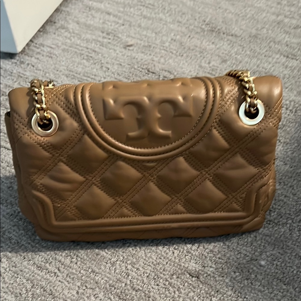 Tory Burch Brown and Gold Crossbody Bag with Quilted Design